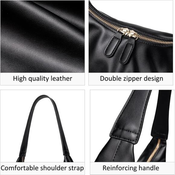 Vegan Leather Hobo Bags Black - Picture 2 of 6